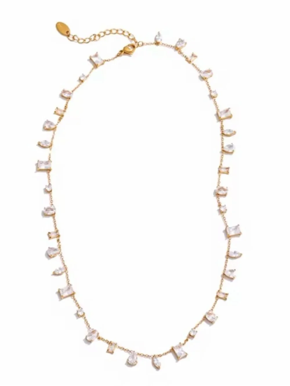 Gold Necklace with Clear Crystal Drops